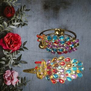 Vintage peacock gem hair clip and bracelet (2 pc set) Gift for her jewelry party